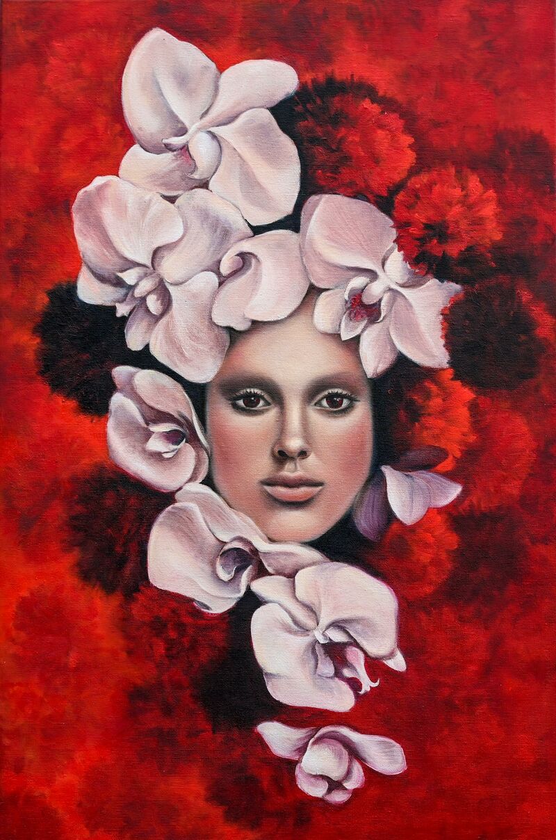 Girl in Orchids - a Paintings by Tanya Shark
